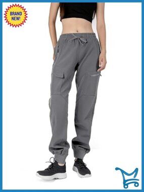 Fleece Lined Cargo Hiking Ski Pants with Zipper Pockets, Water-Resistant
